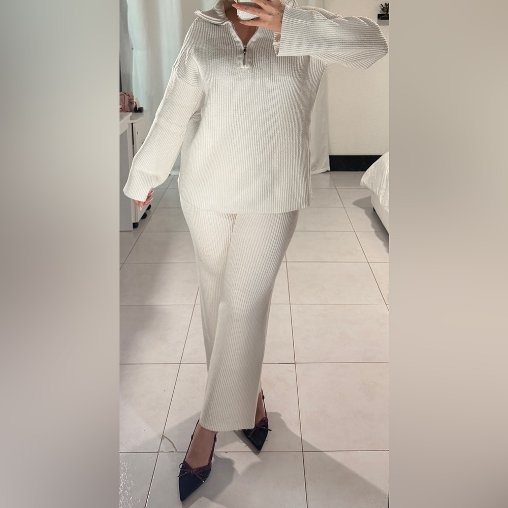 SHEIN Rib Knit Cream 2 Piece Set